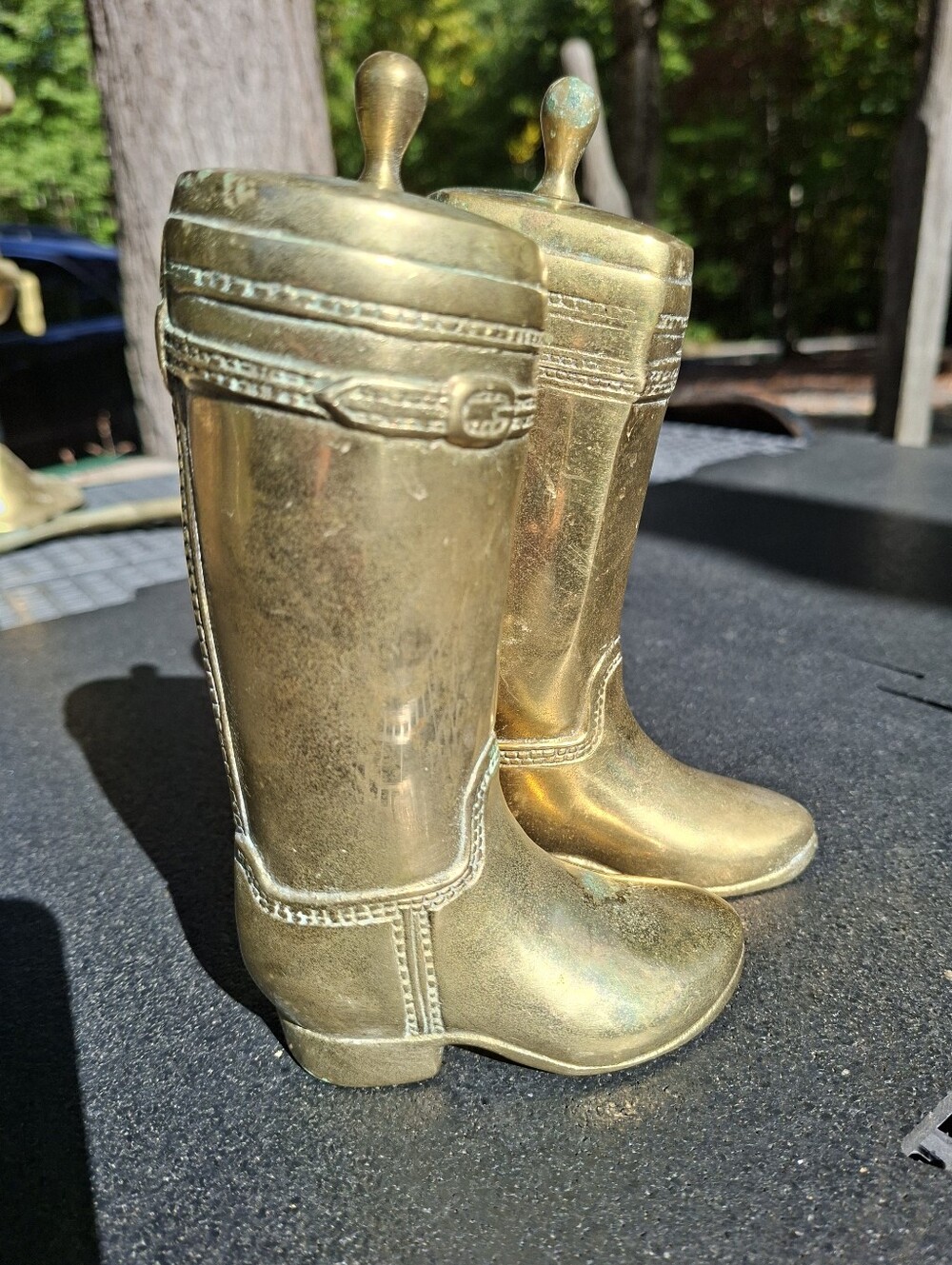 Vintage Brass Cowboy Riding Boots Equestrian Western Bookends Ralph Lauren Style - Picture 12 of 14
